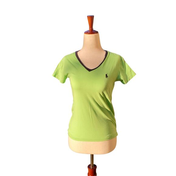 Y2k Ralph Lauren Sport Green V Neck Baby Tee - Women's XS - Picture 1 of 7